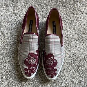 Karl Lagerfeld Red and White Floral Embroidered Flats